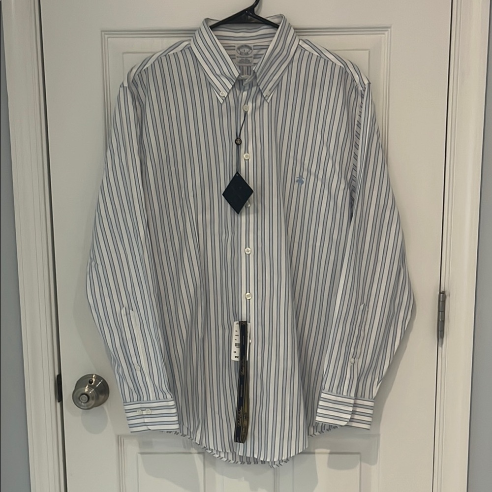 Brooks Brothers White and Blue Striped Dress Shirt